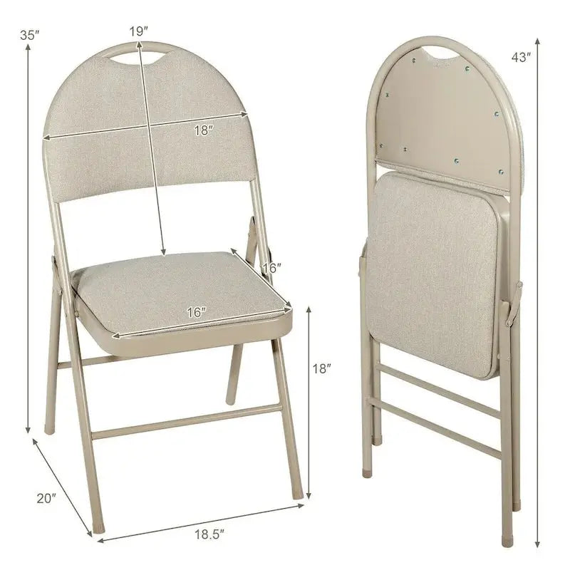 6-Pack Folding Chairs  Portable Padded Dining or Office Seats (Beige, 18.5″ x 20″ x 35″)