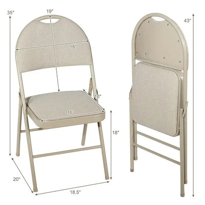 6-Pack Folding Chairs  Portable Padded Dining or Office Seats (Beige, 18.5″ x 20″ x 35″)