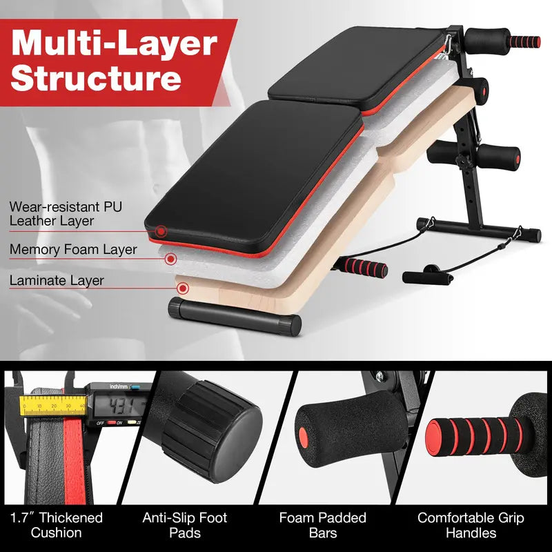 Multi-Functional Sit-Up Bench  Foldable 7-in-1 Workout Station with 4-Height Adjustments