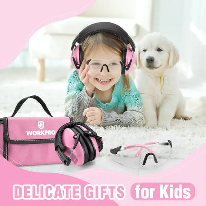 WORKPRO Kids’ Noise-Reducing Safety Earmuffs — Lightweight Hearing Protection, Pink Ribbon Design
