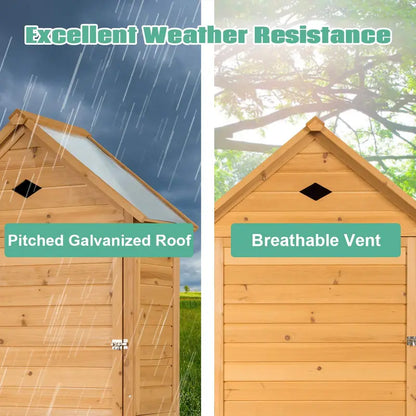 Lockable Wooden Garden Storage Shed  Fir Wood Outdoor Tool Cabinet for Yard or Patio