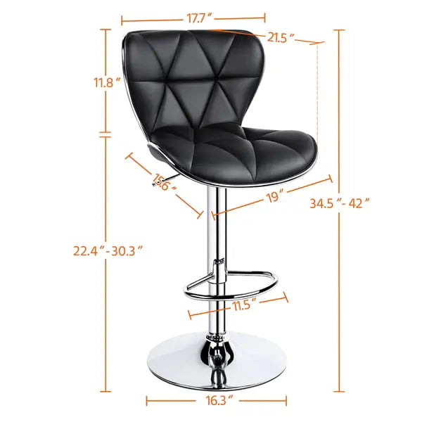Alden Design Adjustable Midback Faux Leather Bar Stool, Set of 2, Black