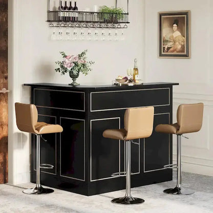 L-Shaped Bar Cabinet with Stemware Racks  Stylish Home Pub Storage Solution