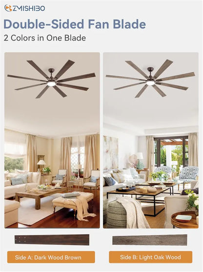ZMISHIBO 72-Inch Dual-Finish Ceiling Fan with Integrated Light & Remote | Indoor/Outdoor Quiet DC Motor, 6-Speed Reversible, 3-CCT Adjustable Lighting, 8-Blade Modern Design