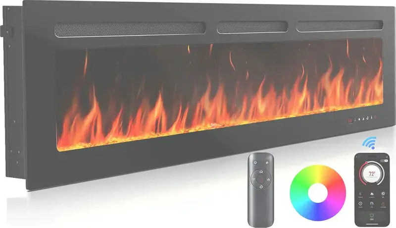 50-Inch Wall-Mount Smart Electric Fireplace: 5300 BTU Built-In Heater with Realistic Flame Effect