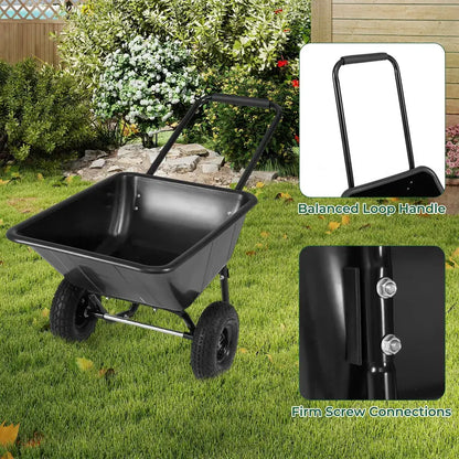 Dual-Wheel Pneumatic Wheelbarrow  Heavy-Duty Garden Cart with 330 LB Load Capacity