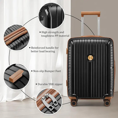 Lightweight 5-Piece PP Hardshell Carry-On Luggage Set  Dual Spinner Wheels & TSA Lock Travel Suitcases