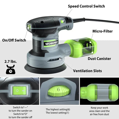 WORKPRO 2.5-Amp 5-Inch Random Orbit Sander  6-Speed Variable Control (700014000 RPM)
