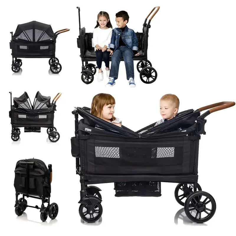 Dual-Kid Cargo Wagon Stroller — Lightweight Foldable Push-Pull Travel Stroller for Two Children