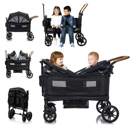 Dual-Kid Cargo Wagon Stroller — Lightweight Foldable Push-Pull Travel Stroller for Two Children