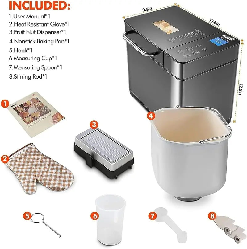 KBS 17-in-1 Stainless Steel Bread Maker with Dual Heating Elements