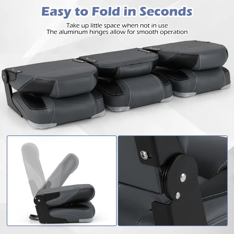 Three-Pack Adjustable Folding Boat Seats — Includes Two High-Back and One Low-Back Bass Boat Chair with 28D Foam Cushioning