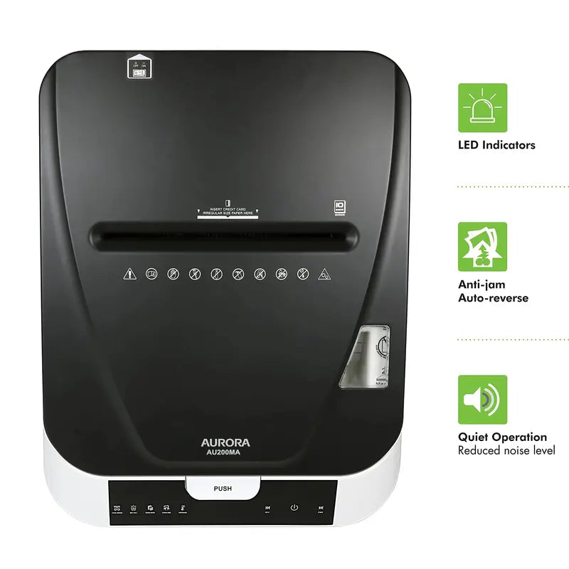 Aurora Commercial 200-Sheet Auto Feed Micro-Cut Paper Shredder, P-5 Security, 60-Min Runtime
