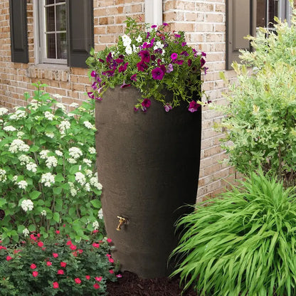 Algreen 80-Gallon Chocolate Brown Rain Barrel — Durable Plastic Outdoor Water Collection System