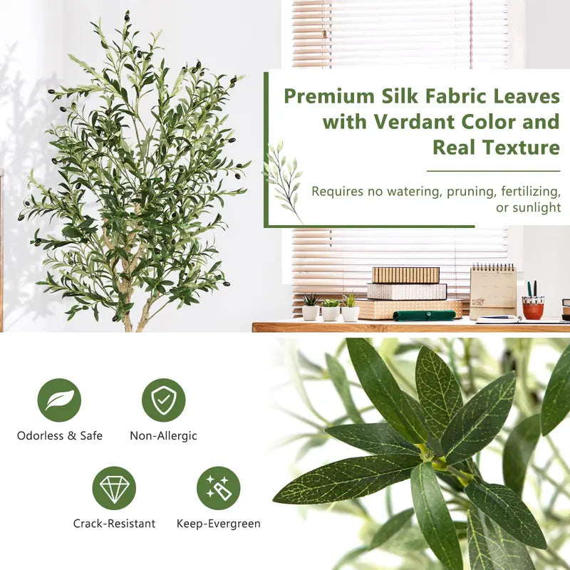 6-Foot Silk Olive Tree  Tall Realistic Fake Potted Tree with Decorative Planter
