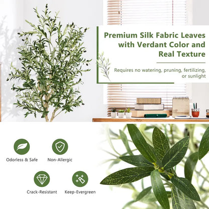 6-Foot Silk Olive Tree  Tall Realistic Fake Potted Tree with Decorative Planter