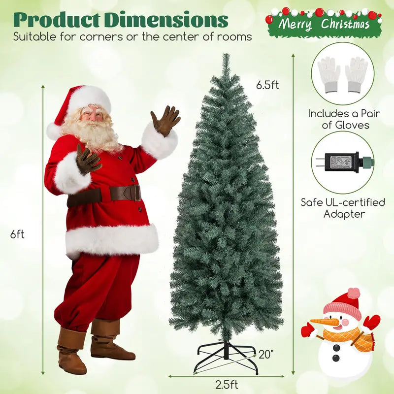 6.5-Foot Blue Slim Pencil Christmas Tree  Pre-Lit with 200 Warm White & Multicolor LEDs, 9 Modes, 556 Branch Tips
