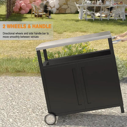 Heavy-Duty Stainless Steel Outdoor Grill Cart  3-Shelf Mobile Pizza Oven Stand with Wheels (31.5″ x 24″ x 35.5″)