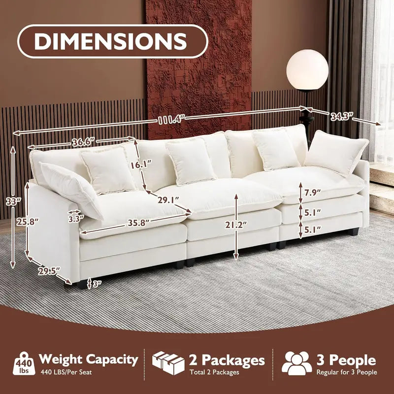 111.4-Inch L-Shaped Modular Cloud Sofa  Chenille 4-Seater with Ottoman & Deep Seat Design