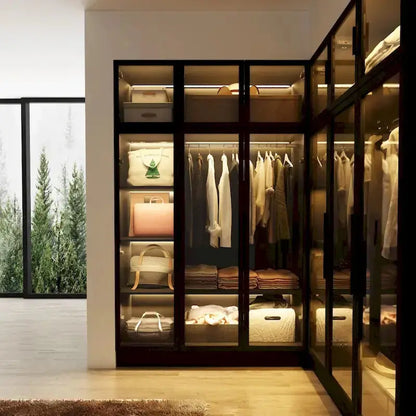 LED-Lit Glass Armoire  47.2″ Wide Wardrobe with Full-Glass Doors