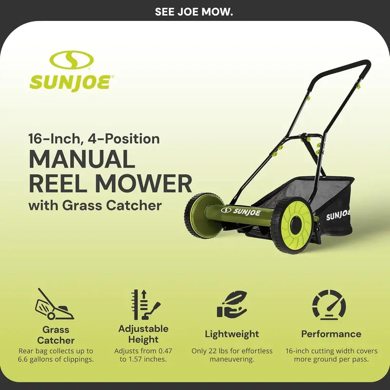 18-Inch Manual Reel Lawn Mower with Grass Catcher  Eco-Friendly, Quiet, and Low-Maintenance Push Mower