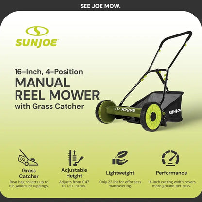 18-Inch Manual Reel Lawn Mower with Grass Catcher  Eco-Friendly, Quiet, and Low-Maintenance Push Mower