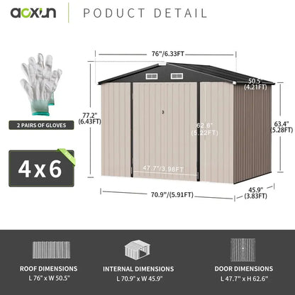Aoxun Metal Outdoor Storage Shed 6.4×4 FT, Brown, Waterproof & Wind-Resistant, Pad-Lockable Doors, Easy Assembly