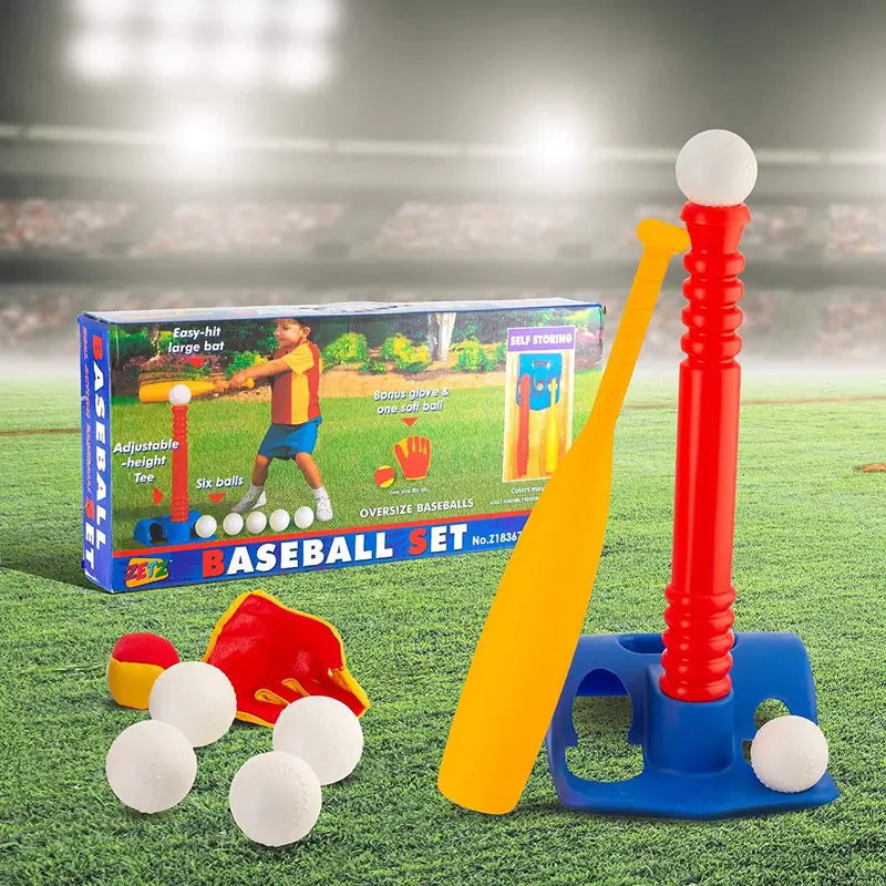Tee-Ball Sport Set  6 Balls and 1 Soft Ball with Bat & Glove to Develop Baseball & Softball Skills  Primary Color Set for Kids in Carry Case