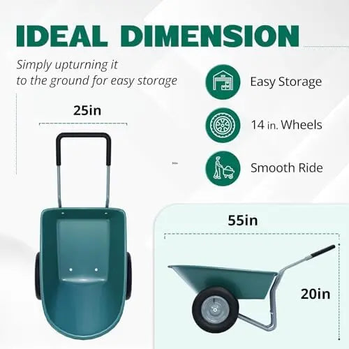 Heavy-Duty 2-Wheel Yard Wheelbarrow  330-Lb Capacity, 14″ Pneumatic Tires, Ergonomic Padded Handles, Easy Assembly