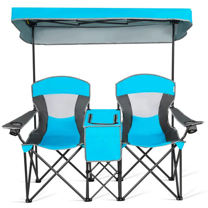 Dual-Person Camping Chair with Integrated Shade Canopy