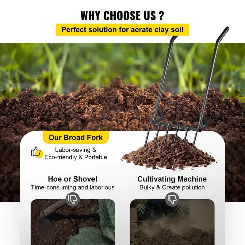 Heavy-Duty 46-Inch Broadfork Hand Tiller for Deep Soil Cultivation