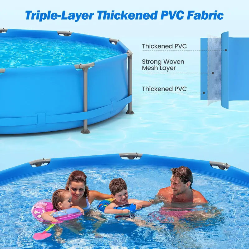 Above-Ground Metal-Frame Swimming Pool for Outdoor Use