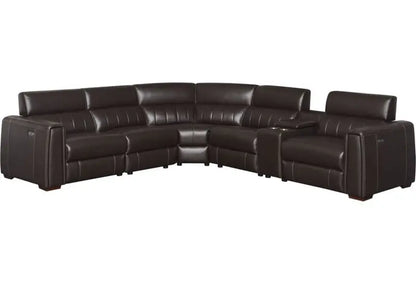 Power Reclining Leather Sectional Sofa  4-Seat with USB/Outlets