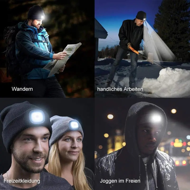 Adjustable LED Headlamp Beanie  Hands-Free Rechargeable Hat Light
