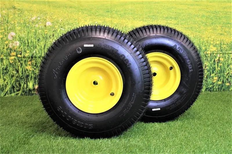 Antego Tire and Wheel (Set of 2) 20×8.00-8 John Deere Yellow Tires and Wheels 4 Ply for Lawn and Garden Mower Turf Tires