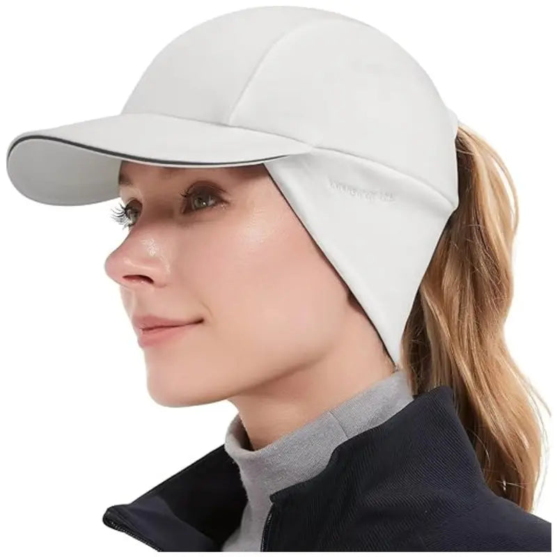 Women’s Fleece Ponytail Hat  Ear-Warming Winter Cap with Reflective Trim