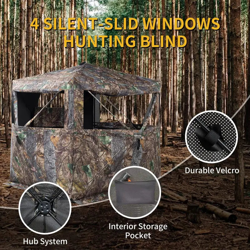 FUNHORUN 360° See-Through Hunting Blind, Camouflage, Easy Setup, Accessible Design, Fits 2-3 Hunters