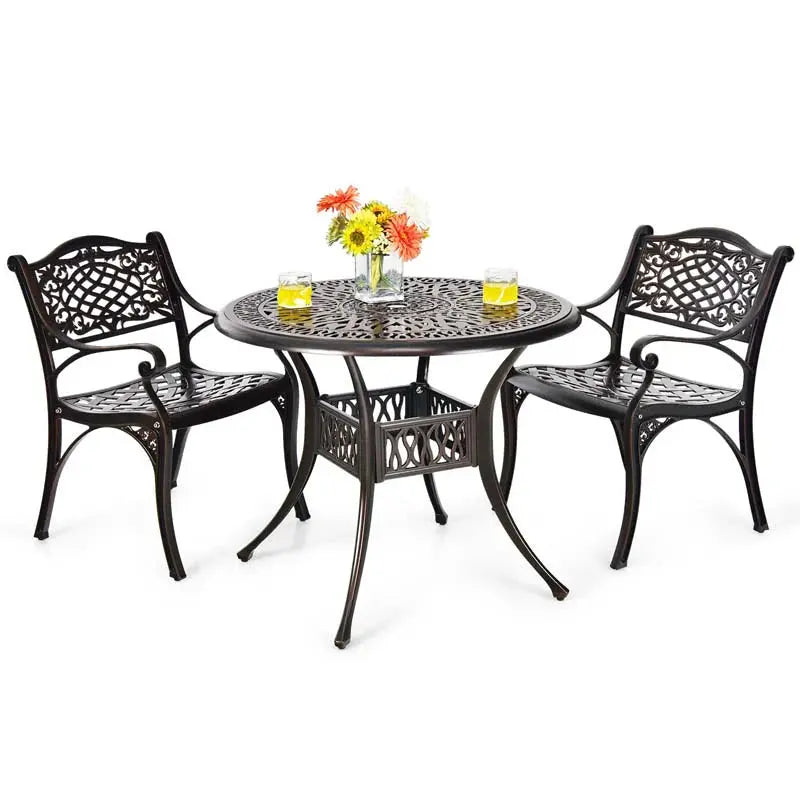 All-Weather Cast Aluminum Outdoor Dining Chairs  Set of 2 or 4 Pneumatic Armchairs with Ergonomic Curved Seats