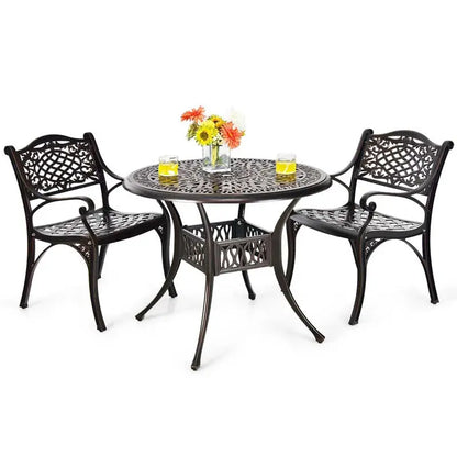 All-Weather Cast Aluminum Outdoor Dining Chairs  Set of 2 or 4 Pneumatic Armchairs with Ergonomic Curved Seats