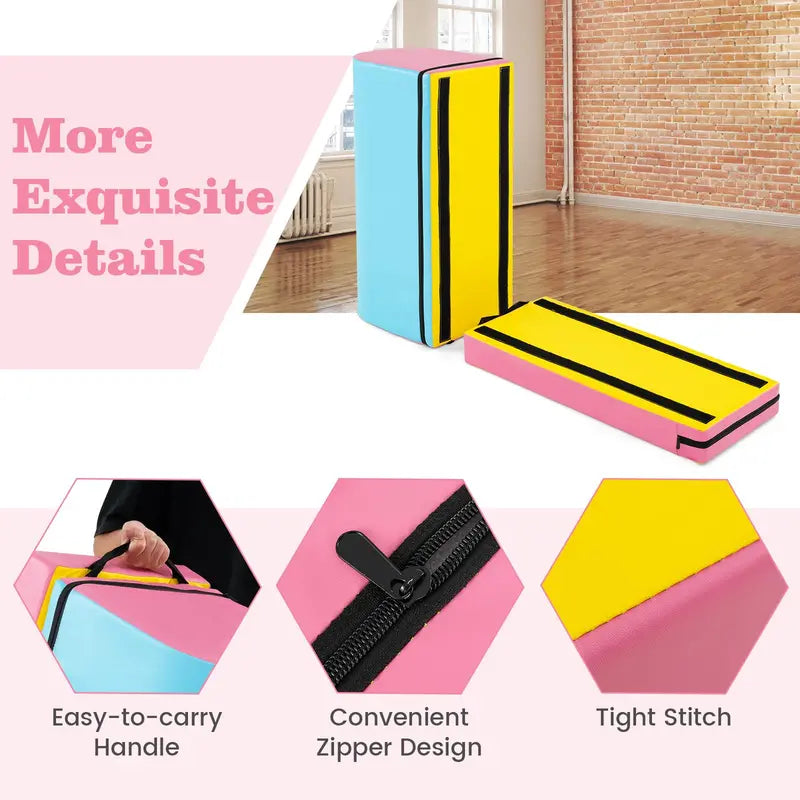 Mailbox-Style Tumbling Mat  Gymnastics Vaulting Box with Detachable Foam Mat & Carry Handle