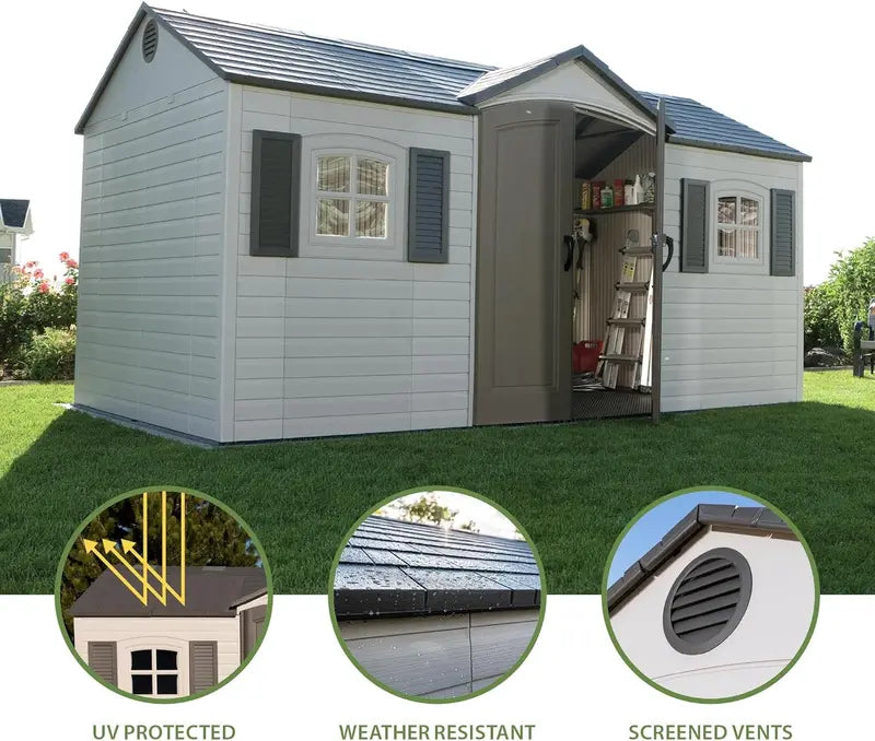 Lifetime 8 ft x 15 ft Outdoor Storage Shed  Durable Resin Construction in Desert Sand Finish