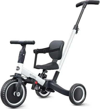 NewYoo 4-in-1 Toddler Tricycle for 1-3 Year Olds  Balance Bike with Parent Handle & Removable Pedals  White TR007