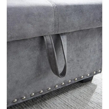 Reversible Gray Velvet L-Shaped Sleeper Sectional Sofa with Hidden Storage Compartment