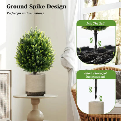 2-Pack Faux Cedar Shrubs with Ground Spikes  Outdoor-Ready Artificial Plants