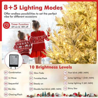 6-Foot to 8-Foot Pre-Lit Snow-Flocked Christmas Tree for Indoor or Office Holiday Display