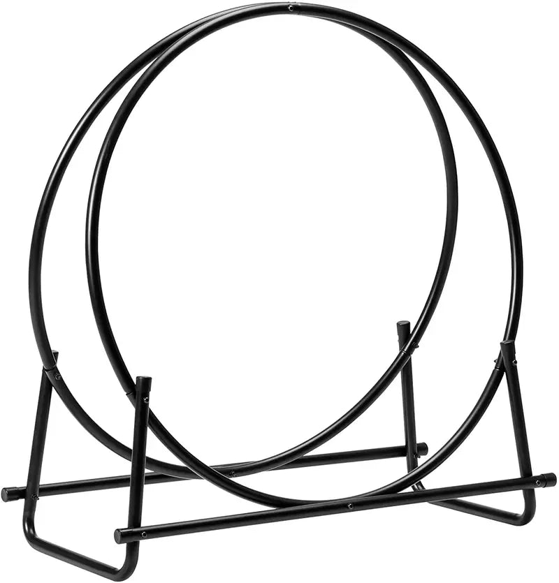 41-Inch Tubular Steel Log Hoop  Heavy-Duty Firewood Holder for Indoor Fireplaces or Outdoor Pits