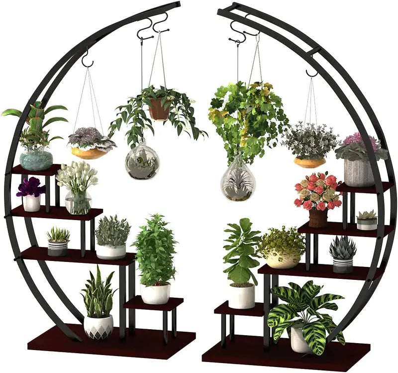 2-Pack Black GDLF 5-Tier Half Moon Metal Plant Stand for Home, Patio, & Garden