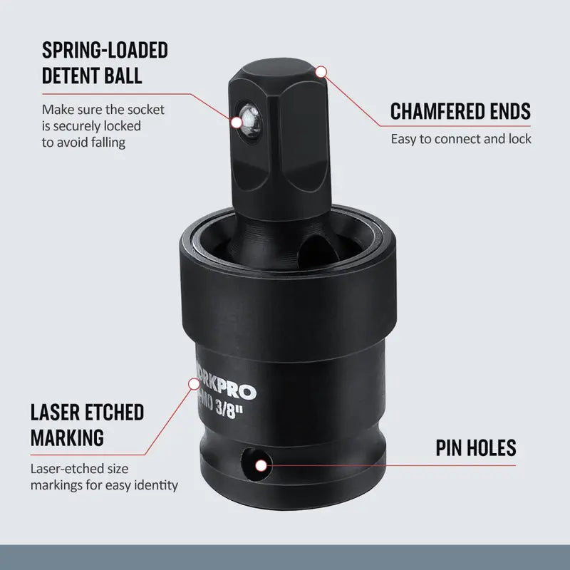 WORKPRO 3-Piece 1/4″ Drive Impact Universal Joint Set: 1/2″ & 3/8″ Swivel Sockets