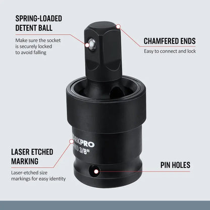 WORKPRO 3-Piece 1/4″ Drive Impact Universal Joint Set: 1/2″ & 3/8″ Swivel Sockets