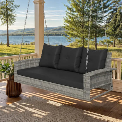 YITAHOME 3-Person Hanging Porch Swing  Wicker Outdoor Bench with Removable Cushions, Ideal for Patios, Balconies & Gardens (Brown)